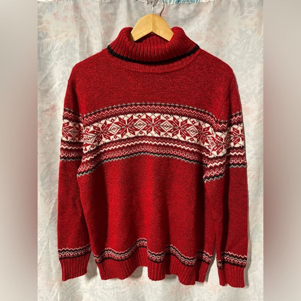 Vintage Fashion Bug Y2K Red Turtleneck Sweater Snowflakes Winter Women's 22/24